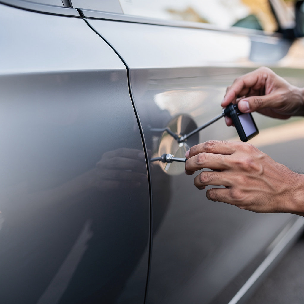 AutoFixOnSite paintless dent removal before and after - professional dent repair service Orange County