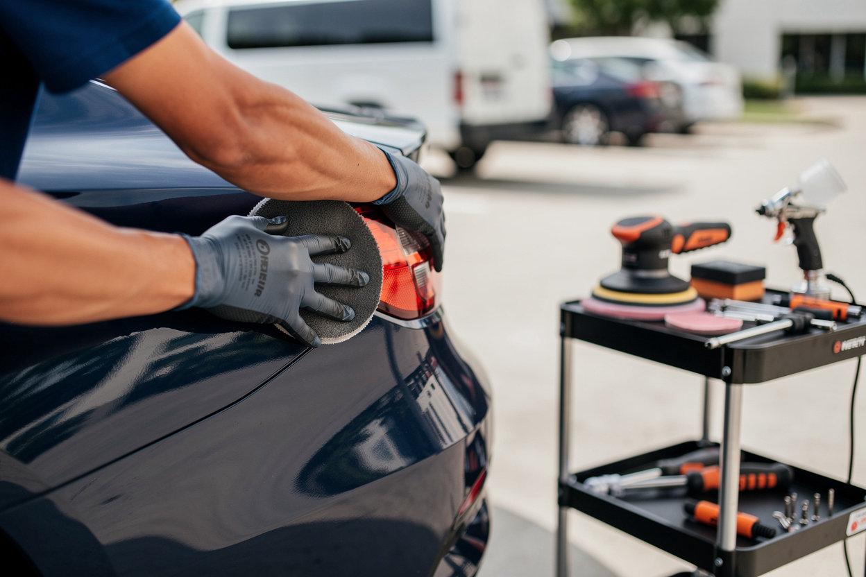 AutoFixOnSite professional auto body repair technician performing cosmetic repairs on vehicle